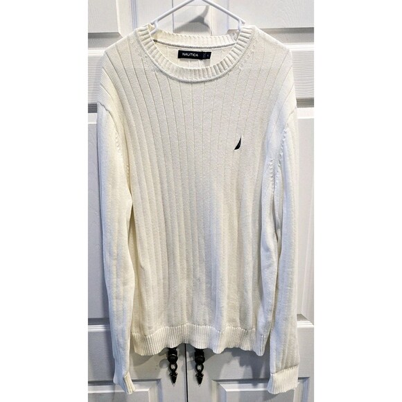 Nautical Sweater Adult Large White Marshmallow Ribbed Outdoor Sailing Golf Mens - Picture 1 of 4